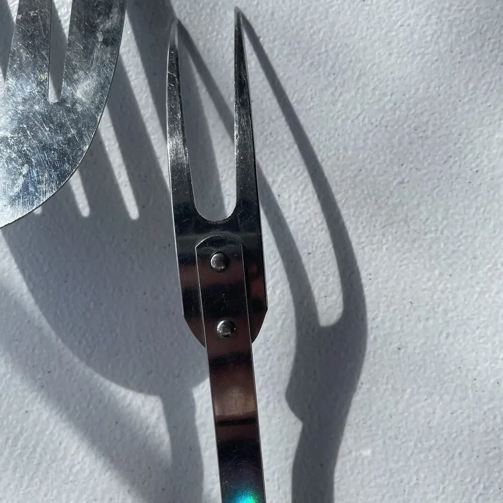Vintage Ekco Slotted Spatula Turner Carving Fork Stainless Steel Wood USA Made